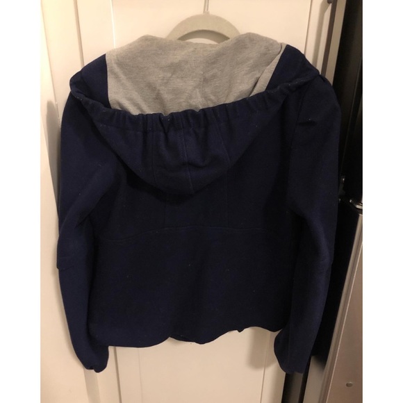 Anthropologie Navy Blue Hooded Pea Coat with Grey Lining - Size 8 - Picture 2 of 3